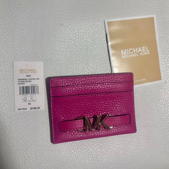 Reed Large Pebbled Leather Card Case in Electric Pink - Picture 5 of 7